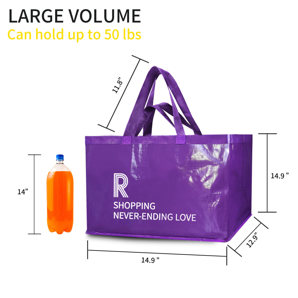 Reusable Grocery Shopping Box Bags (2 Pack - Purple+Gray). Large, Premium Quality Heavy Duty Tote Bag Set with Reinforced Bottom. Foldable, Collapsibl
