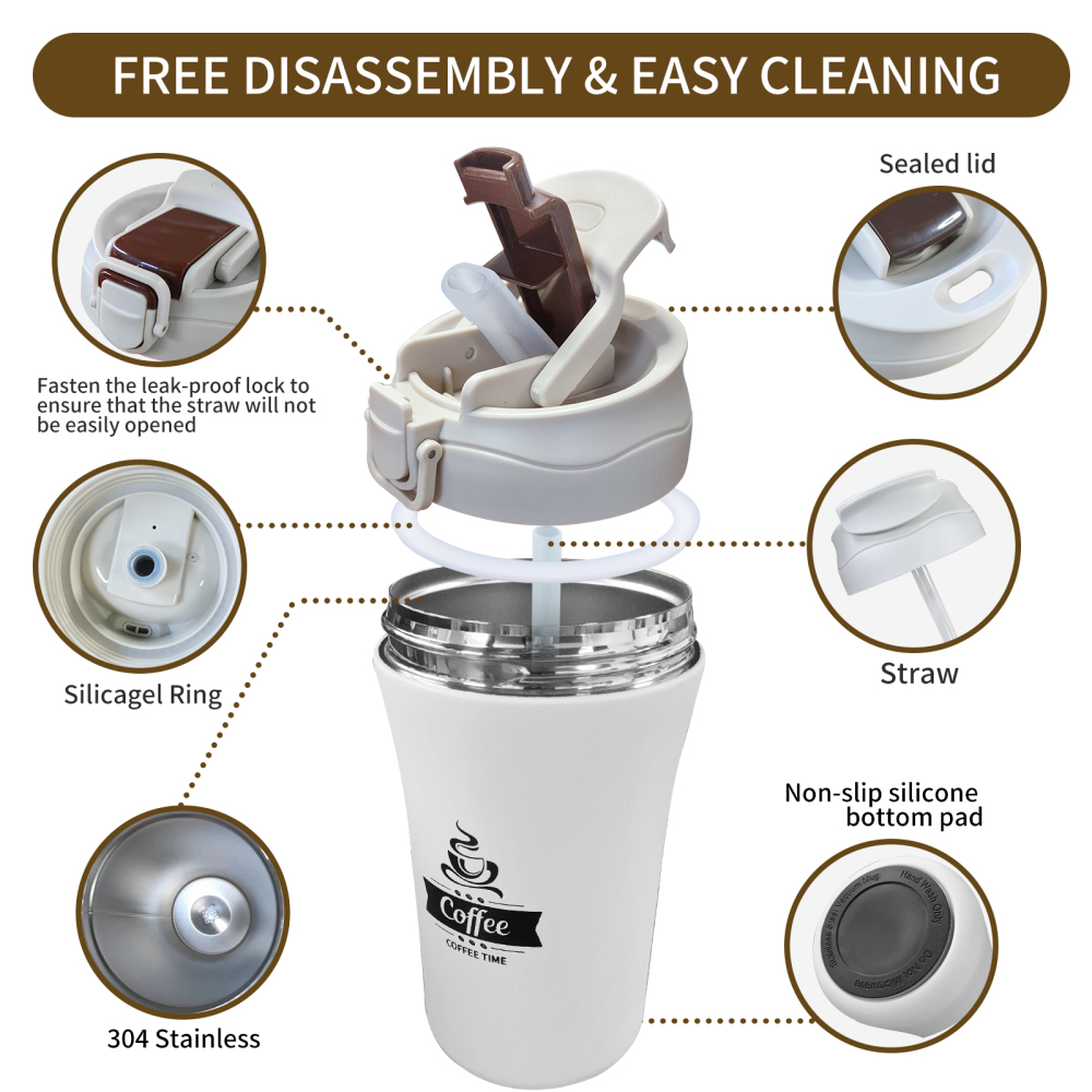 White Tumbler Double Wall Vacuum Insulated Coffee Travel Mug Stainless Steel Tumbler Bulk with Lid and Straw Powder Coated Insulated Coffee Cup for Co