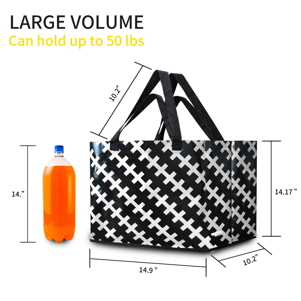 Reusable Grocery Shopping Box Bags (4 Pack ). Large, Premium Quality Heavy Duty Tote Bag Set with Reinforced Bottom. Foldable, Collapsible, Durable an