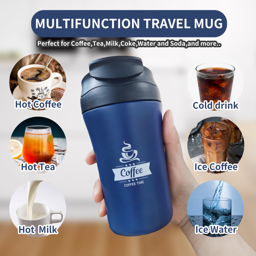 Blue Tumbler Double Wall Vacuum Insulated Coffee Travel Mug Stainless Steel Tumbler Bulk with Lid and Straw Powder Coated Insulated Coffee Cup for Col