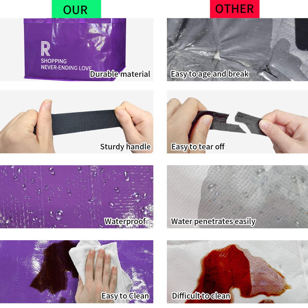 Reusable Grocery Shopping Box Bags (2 Pack - Purple+Gray). Large, Premium Quality Heavy Duty Tote Bag Set with Reinforced Bottom. Foldable, Collapsibl