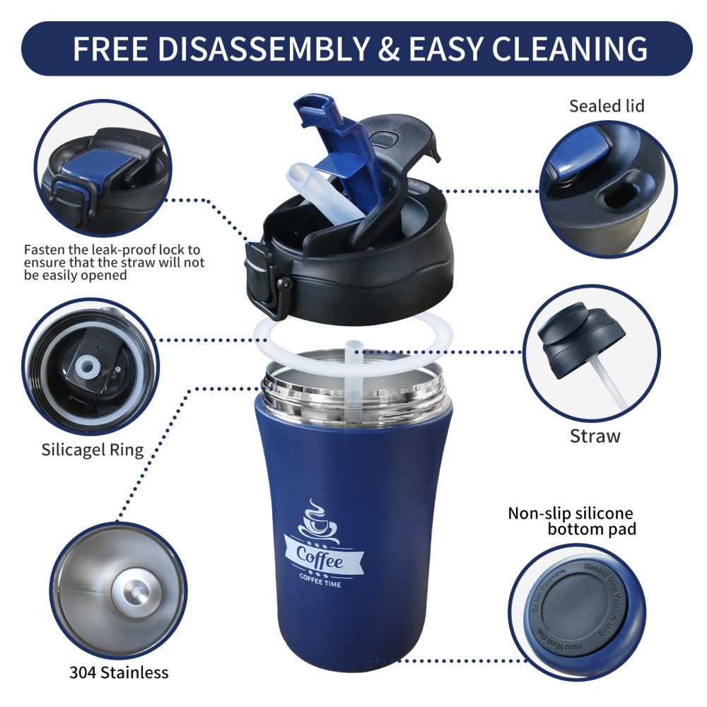 Blue Tumbler Double Wall Vacuum Insulated Coffee Travel Mug Stainless Steel Tumbler Bulk with Lid and Straw Powder Coated Insulated Coffee Cup for Col