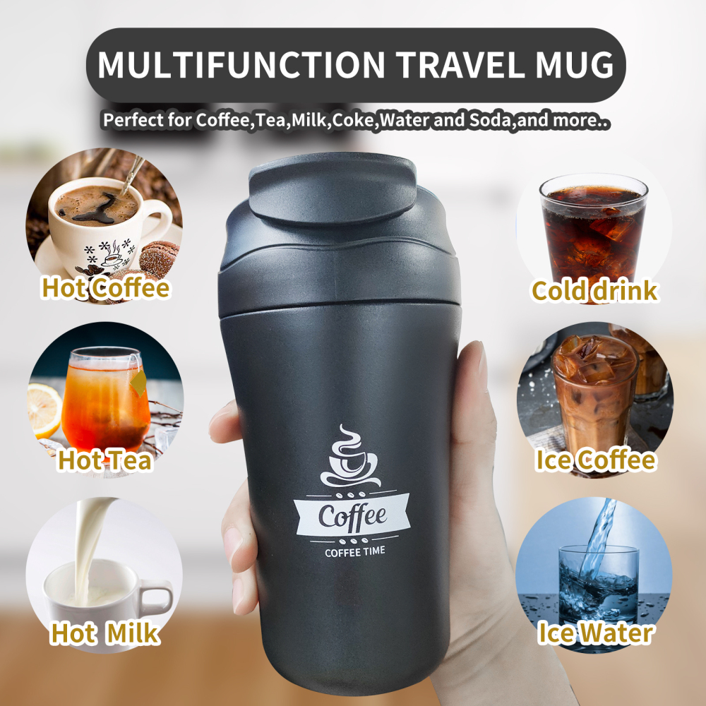 Black Tumbler Double Wall Vacuum Insulated Coffee Travel Mug Stainless Steel Tumbler Bulk with Lid and Straw Powder Coated Insulated Coffee Cup for Co