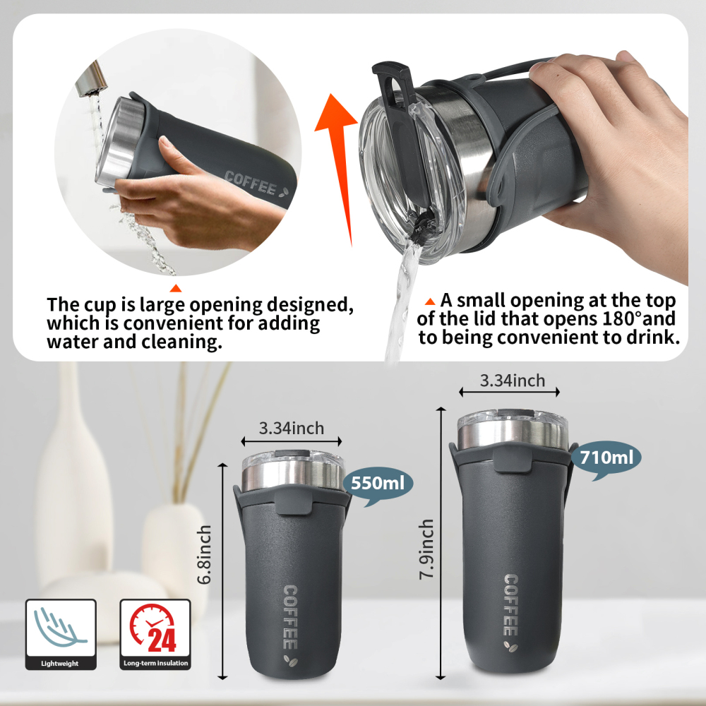 Coffee Tumbler Stainless Steel Coffee Travel Mug - Double Wall Thermal Vacuum Insulated Coffee Cup with Lid for Cold, Ice Drinks and Hot Beverage-16oz