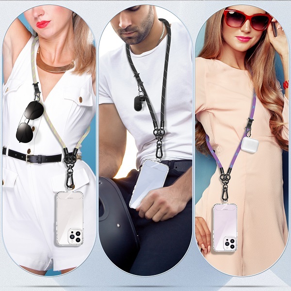 UKON Cell Phone Lanyard Crossbody Phone Strap,Adjustable Soft Nylon Phone Neck Strap With 2pcs Transparent TPU Patchs 8mm mobile phone lanyard Compati