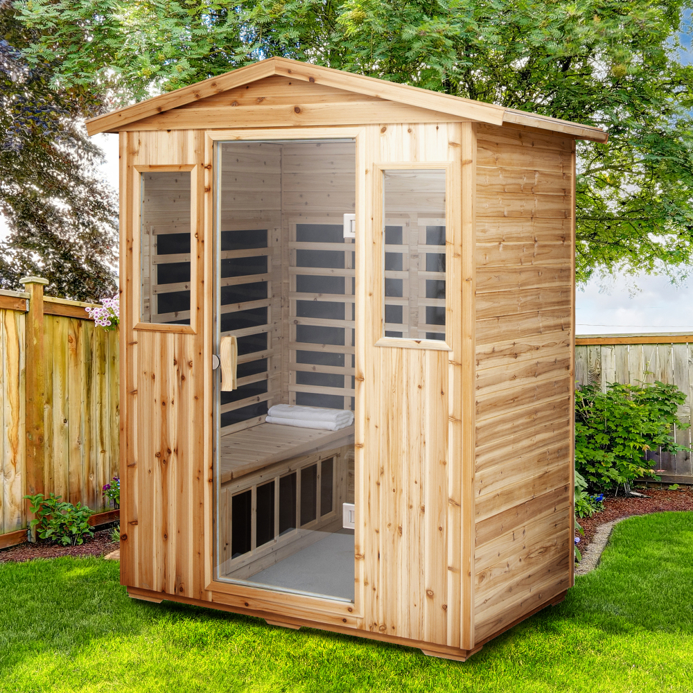 AVAXA 4-Person Outdoor Fir Infrared Sauna with 8 Far-Infrared Carbon Crystal Heaters