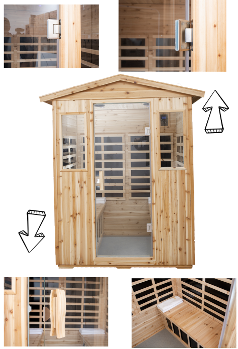 AVAXA 4-Person Outdoor Fir Infrared Sauna with 8 Far-Infrared Carbon Crystal Heaters