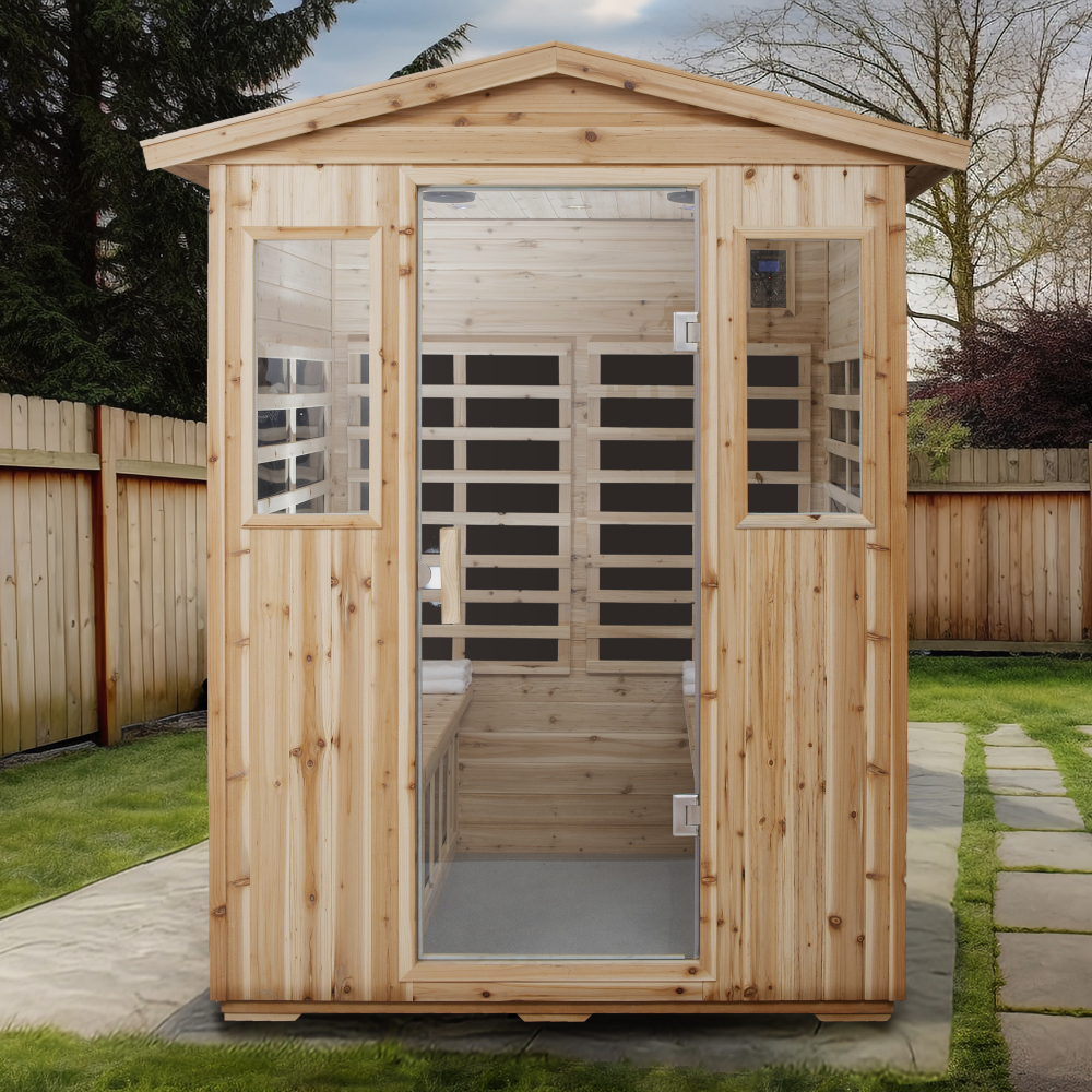 AVAXA 4-Person Outdoor Fir Infrared Sauna with 8 Far-Infrared Carbon Crystal Heaters