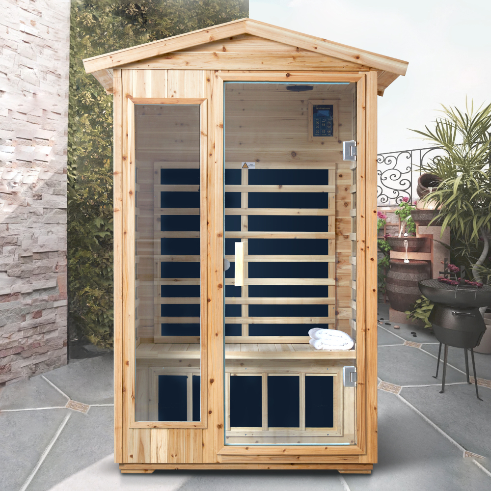 AVAXA 2-Person Old-Fir Outdoor Infrared Sauna with 8-Carbon Far Infrared Heaters and Waterproof