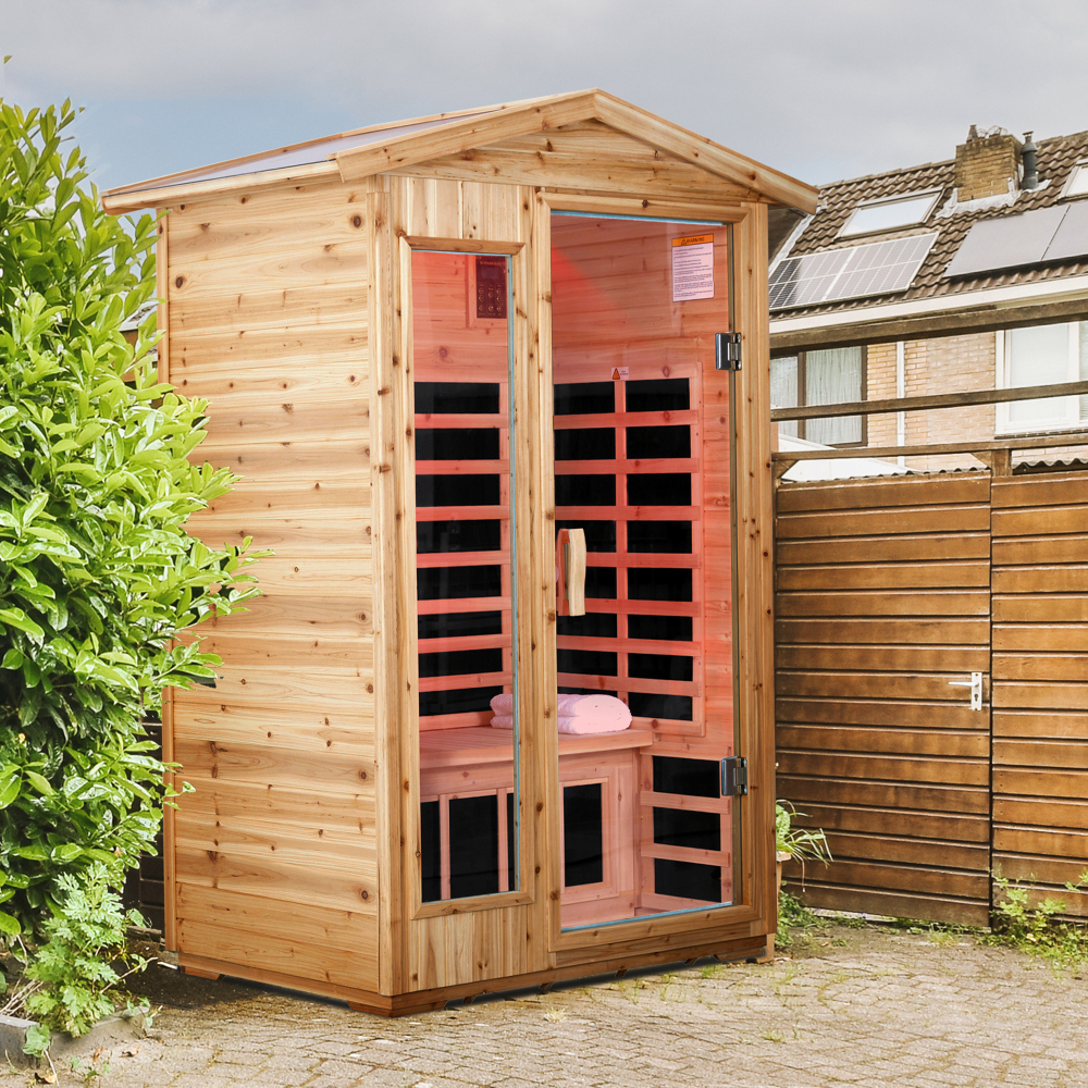 AVAXA 2-Person Old-Fir Outdoor Infrared Sauna with 8-Carbon Far Infrared Heaters and Waterproof