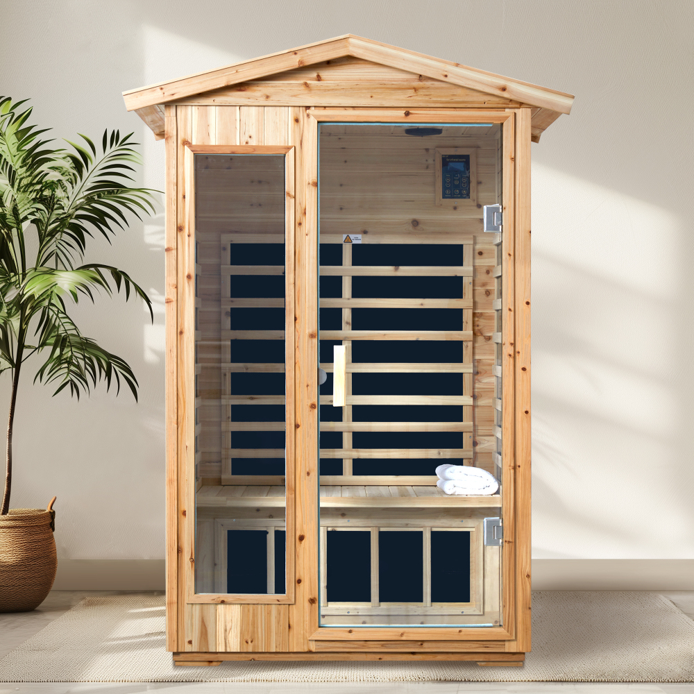 AVAXA 2-Person Old-Fir Outdoor Infrared Sauna with 8-Carbon Far Infrared Heaters and Waterproof