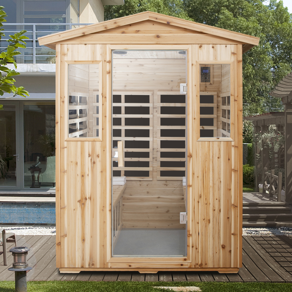 AVAXA 4-Person Outdoor Fir Infrared Sauna with 8 Far-Infrared Carbon Crystal Heaters