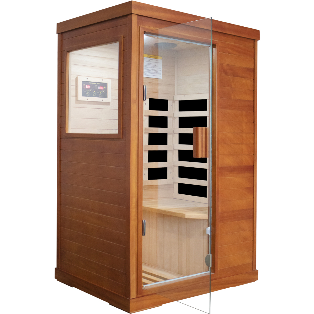 AVAXA 1-Person Indoor Hemlock Infrared Sauna with 5 Far-Infrared Carbon Crystal Heaters Red