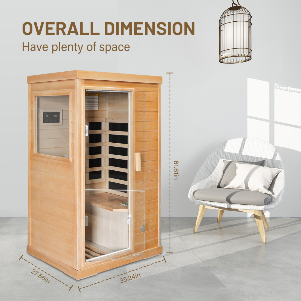 AVAXA 1-Person Indoor Hemlock Infrared Sauna with 5 Far-Infrared Carbon Crystal Heaters