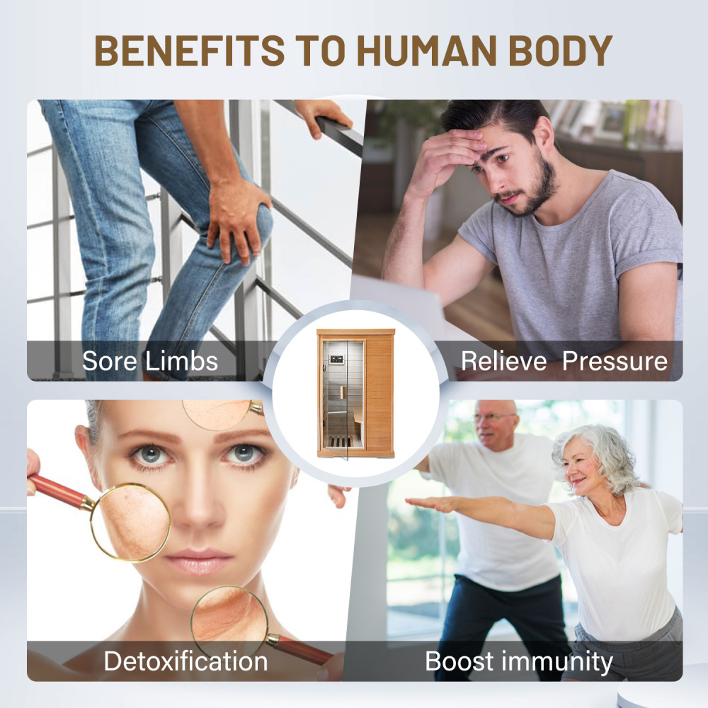AVAXA 1-Person Indoor Hemlock Infrared Sauna with 5 Far-Infrared Carbon Crystal Heaters