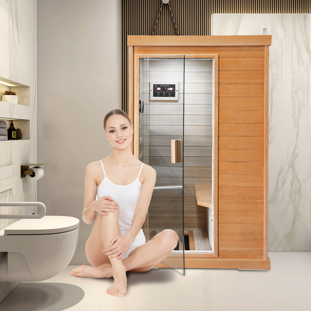 AVAXA 1-Person Indoor Hemlock Infrared Sauna with 5 Far-Infrared Carbon Crystal Heaters