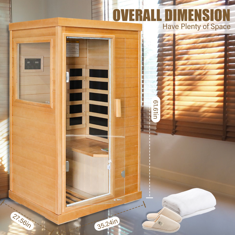 AVAXA 1-Person Indoor Hemlock Infrared Sauna with 5 Far-Infrared Carbon Crystal Heaters