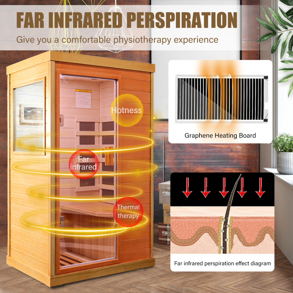 AVAXA 1-Person Indoor Hemlock Infrared Sauna with 5 Far-Infrared Carbon Crystal Heaters