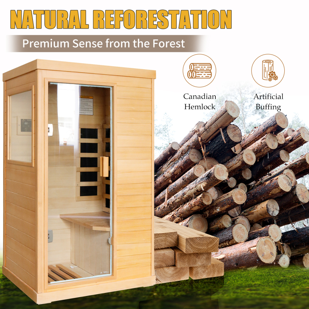 AVAXA 1-Person Indoor Hemlock Infrared Sauna with 5 Far-Infrared Carbon Crystal Heaters