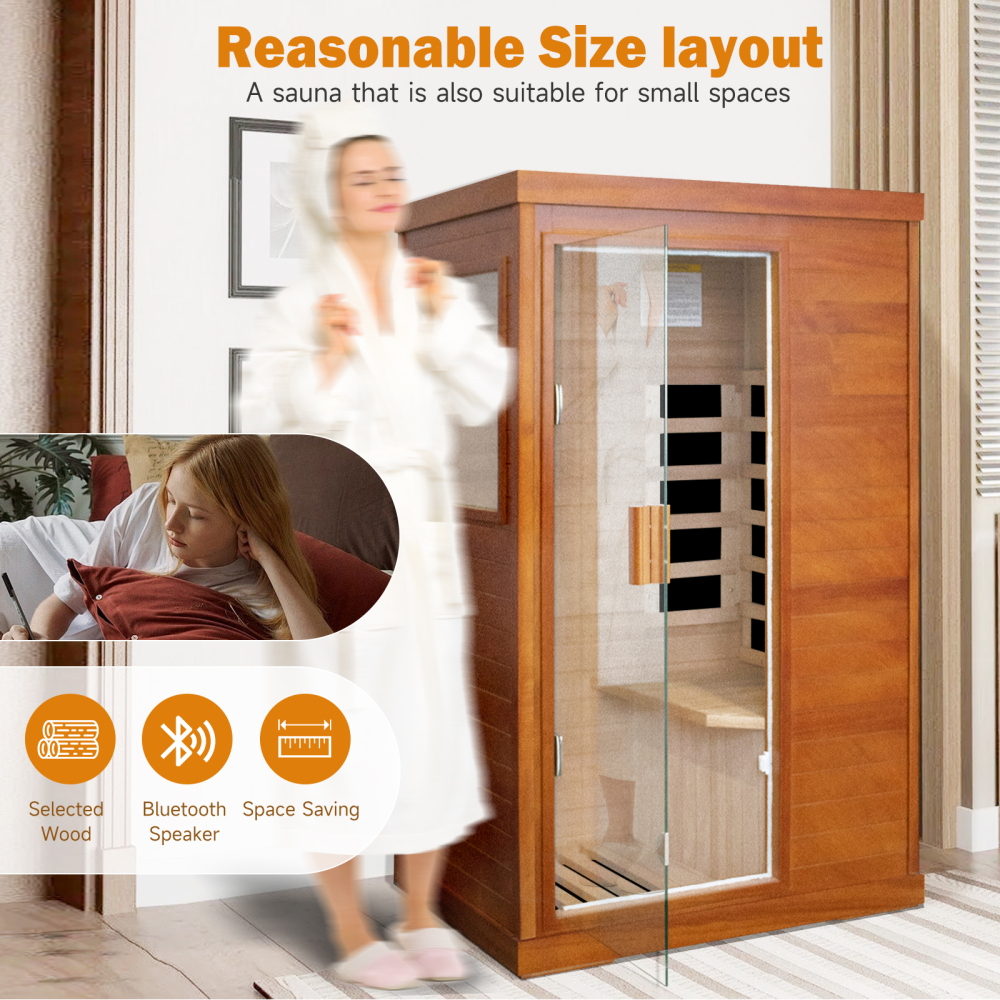 AVAXA 1-Person Indoor Hemlock Infrared Sauna with 5 Far-Infrared Carbon Crystal Heaters Red