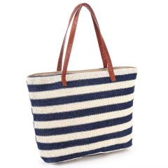 Custom Private Label Logo Personalized Oversize Large Woven Market Women Summer Striped Straw Tote Beach Bag With Zipper