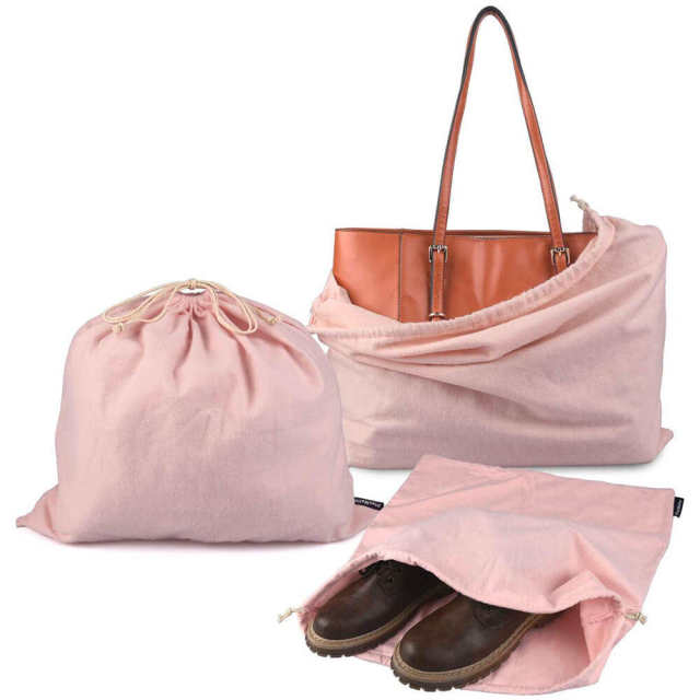 Custom Laundry Pink Cotton Drawstring Bag Flannel Dust Bag for Handbag