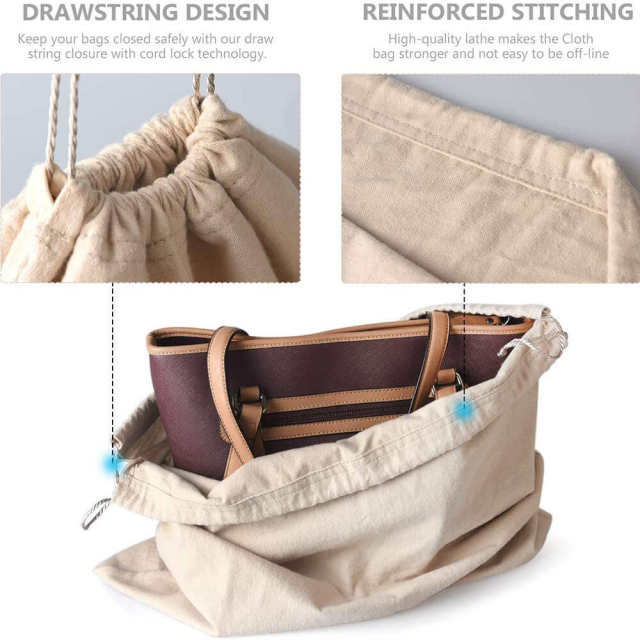 Custom White Flannel Brushed Thick Cotton Draw String Dust Bag for Handbag