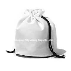 Custom Print Logo Fashion White Silk Satin Drawstring Makeup Pouch Bag Reusable Branded Round Bottom Gift Pouch Bag