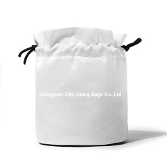 Custom Print Logo Fashion White Silk Satin Drawstring Makeup Pouch Bag Reusable Branded Round Bottom Gift Pouch Bag