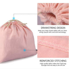 Custom Laundry Pink Cotton Drawstring Bag Flannel Dust Bag for Handbag