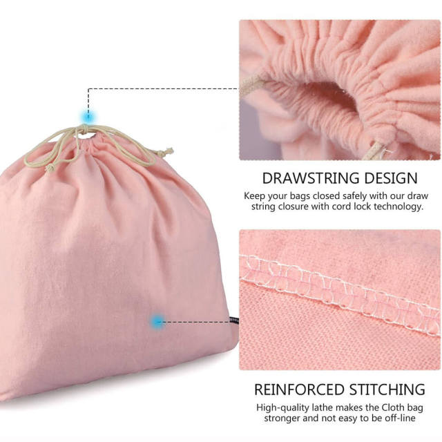 Custom Laundry Pink Cotton Drawstring Bag Flannel Dust Bag for Handbag