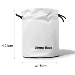 Custom Print Logo Fashion White Silk Satin Drawstring Makeup Pouch Bag Reusable Branded Round Bottom Gift Pouch Bag