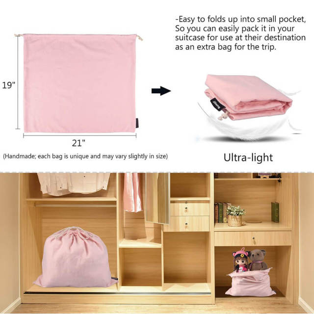 Custom Laundry Pink Cotton Drawstring Bag Flannel Dust Bag for Handbag