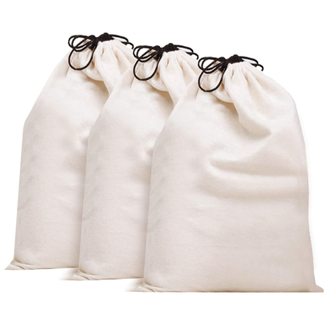 Custom Promotional Lifestyle Reusable Shopping Drawstring Shoe Storage Grocery Cotton Flannel Dust Bag for Handbag With Logo