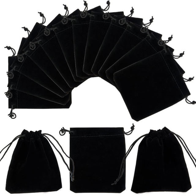 Small Velvet Pouch Drawstring Jewelry Dust Print Custom Gift  Black Laundry Reusable Fabric Draw String Cloth Pack Bag With Logo