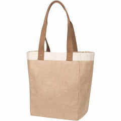 Custom Environmental Friendly Reusable Grocery Ecobag 55% Jute 45% Cotton Canvas Tote Shopping Bag With Leather Handle