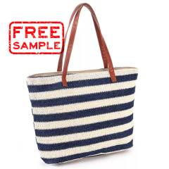 Custom Private Label Logo Personalized Oversize Large Woven Market Women Summer Striped Straw Tote Beach Bag With Zipper