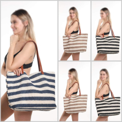 Custom Private Label Logo Personalized Oversize Large Woven Market Women Summer Striped Straw Tote Beach Bag With Zipper
