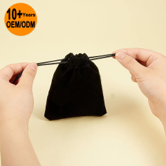 Small Velvet Pouch Drawstring Jewelry Dust Print Custom Gift  Black Laundry Reusable Fabric Draw String Cloth Pack Bag With Logo