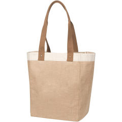 Custom Environmental Friendly Reusable Grocery Ecobag 55% Jute 45% Cotton Canvas Tote Shopping Bag With Leather Handle