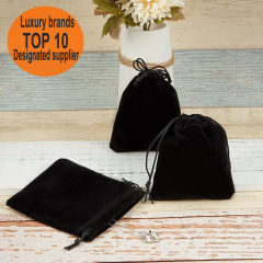 Small Velvet Pouch Drawstring Jewelry Dust Print Custom Gift  Black Laundry Reusable Fabric Draw String Cloth Pack Bag With Logo