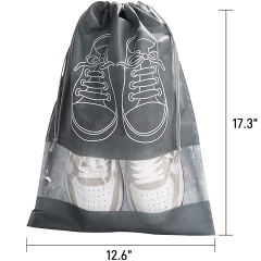 Custom Eco Friendly Non Woven Transparent Clear Pvc Window Logo Drawstring Pouch Reusable Pull String Dust Shoe Bag for Shop