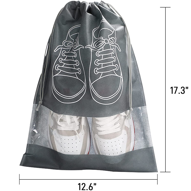 Custom Eco Friendly Non Woven Transparent Clear Pvc Window Logo Drawstring Pouch Reusable Pull String Dust Shoe Bag for Shop