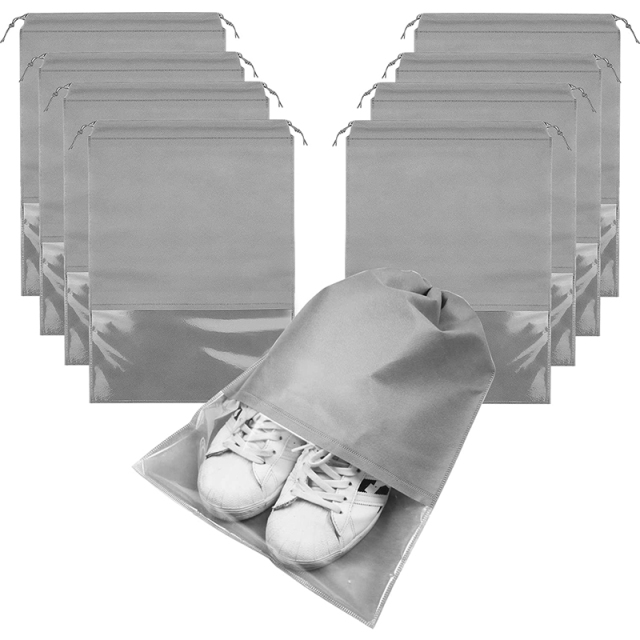 Custom Eco Friendly Non Woven Transparent Clear Pvc Window Logo Drawstring Pouch Reusable Pull String Dust Shoe Bag for Shop
