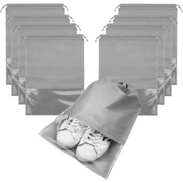 Custom Eco Friendly Non Woven Transparent Clear Pvc Window Logo Drawstring Pouch Reusable Pull String Dust Shoe Bag for Shop