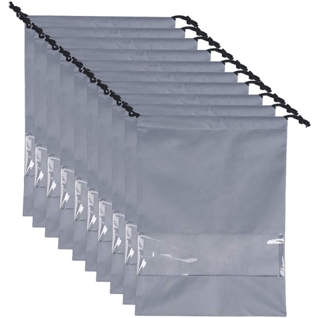 Custom Eco Friendly Non Woven Transparent Clear Pvc Window Logo Drawstring Pouch Reusable Pull String Dust Shoe Bag for Shop