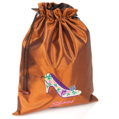 Custom Embossed White Silk Satin Drawstring Dust Shoe Bag Oversized Large Laundry Storage String Pouch Sack  With Print Logo