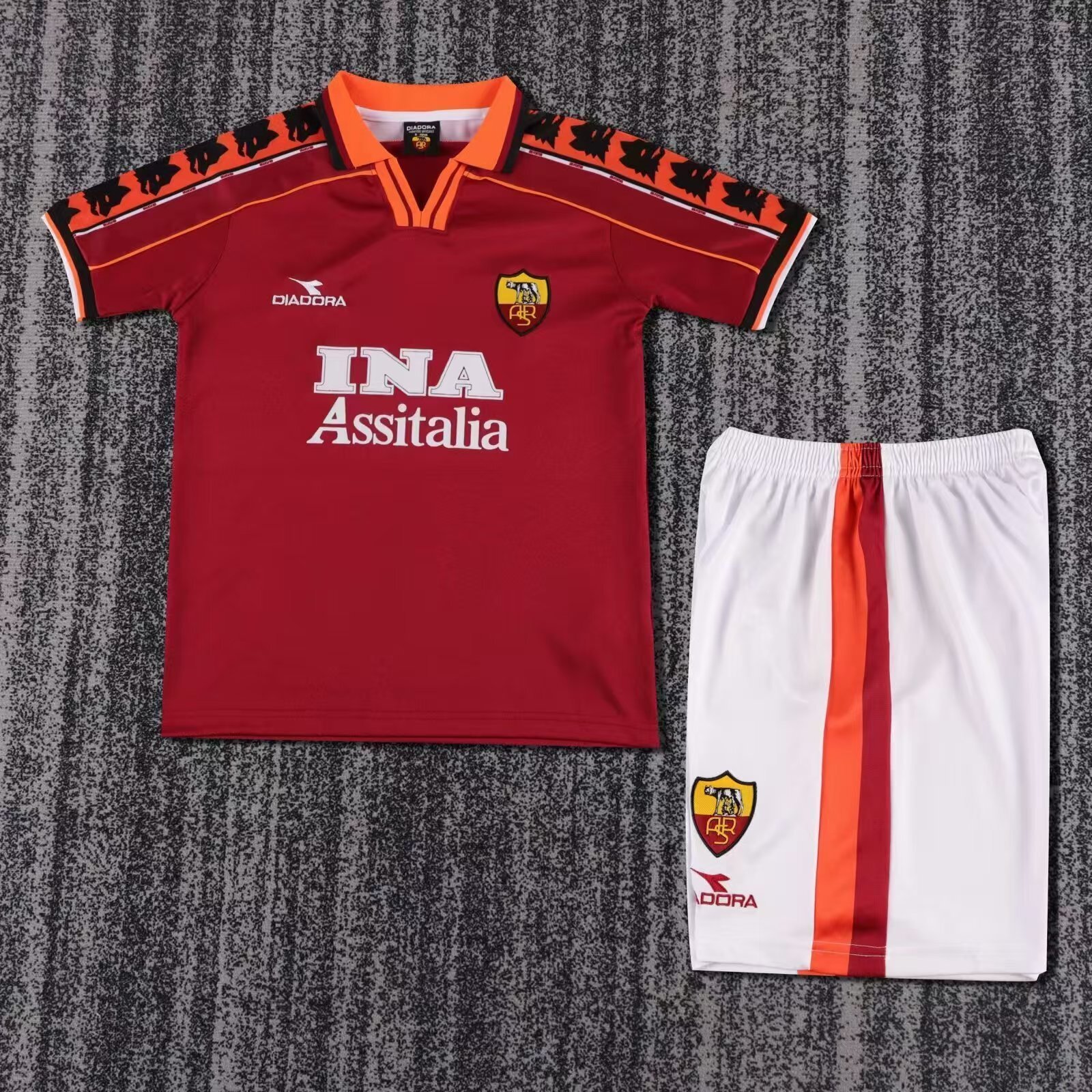 Roma Retro Soccer Jersey Home Kids Kit Jersey+Shorts 1998/99
