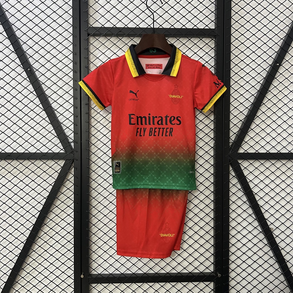 AC Milan Soccer Jersey Fourth Away Goalkeeper Kids Kit Jersey+Shorts 2024/25