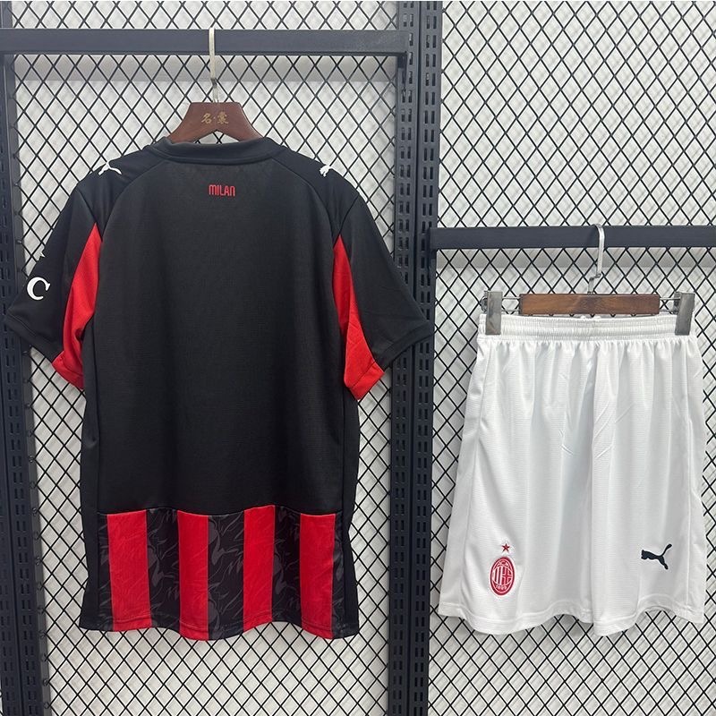 AC Milan Soccer Jersey Home Kids Kit Jersey+Shorts 2025/26